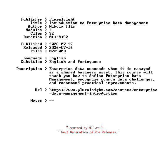 NFO for the release Pluralsight.Introduction.to.Enterprise.Data.Management.2026.BOOKWARE-GETH by GETH