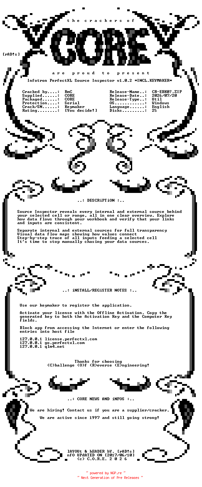 NFO for the release Infotron.PerfectXL.Source.Inspector.v1.0.2.x64.Incl.Keymaker-CORE by CORE
