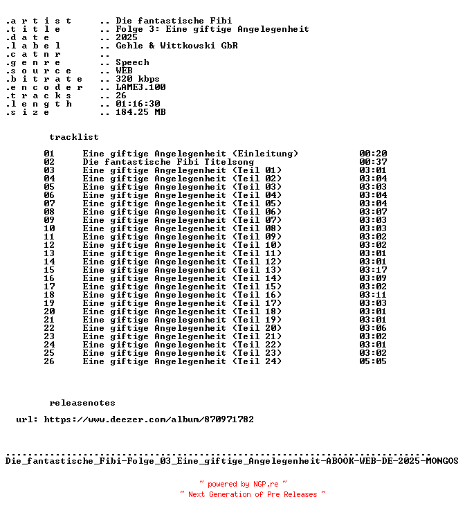 NFO for the release Die_fantastische_Fibi-Folge_03_Eine_giftige_Angelegenheit-ABOOK-WEB-DE-2025-MONGOS by MONGOS