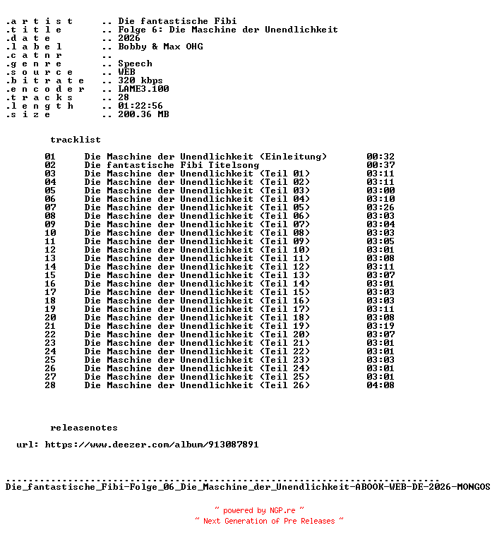 NFO for the release Die_fantastische_Fibi-Folge_06_Die_Maschine_der_Unendlichkeit-ABOOK-WEB-DE-2026-MONGOS by MONGOS