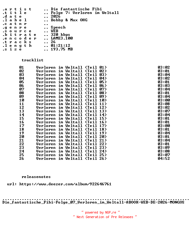 NFO for the release Die_fantastische_Fibi-Folge_07_Verloren_im_Weltall-ABOOK-WEB-DE-2026-MONGOS by MONGOS