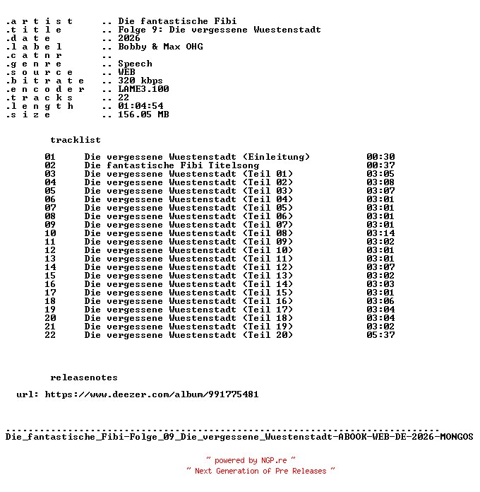 NFO for the release Die_fantastische_Fibi-Folge_09_Die_vergessene_Wuestenstadt-ABOOK-WEB-DE-2026-MONGOS by MONGOS