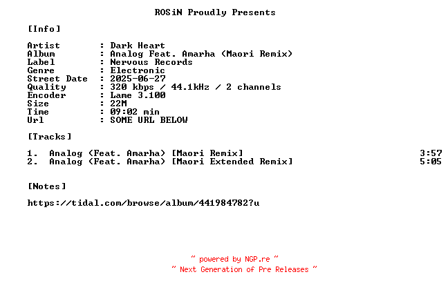 NFO for the release Dark_Heart-Analog_feat._Amarha_(Maori_Remix)-WEB-2025-ROSiN by ROSiN