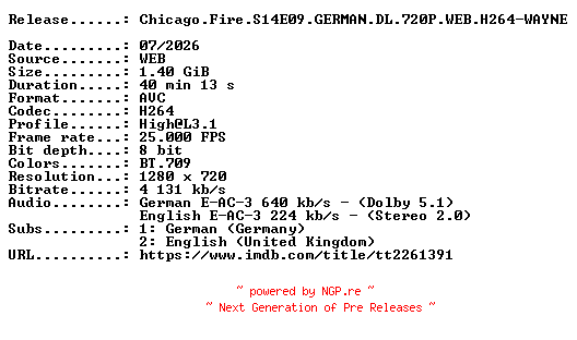 NFO for the release Chicago.Fire.S14E09.GERMAN.DL.720P.WEB.H264-WAYNE by WAYNE