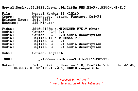 NFO for the release Mortal.Kombat.II.2026.German.DL.2160p.UHD.BluRay.HEVC-UNTHEVC by UNTHEVC