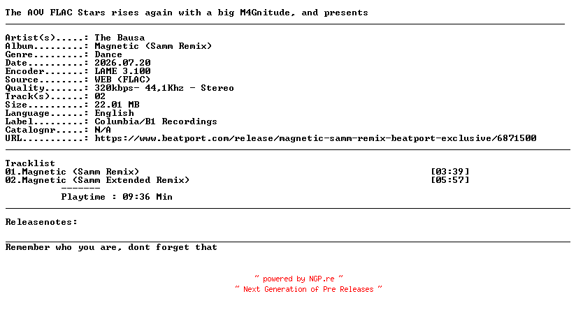 NFO for the release The_Bausa-Magnetic_(Samm_Remix)-SINGLE-WEB-2026-AOV by AOV