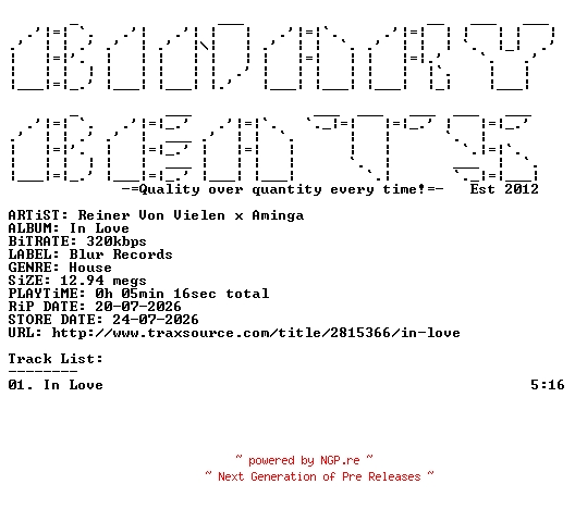 NFO for the release Reiner_Von_Vielen_x_Aminga-In_Love-(BLUR381)-SINGLE-WEB-2026-BB by BB