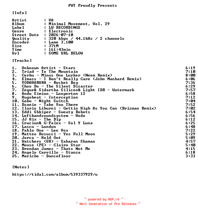 NFO for the release VA-Minimal_Movement_Vol._29-WEB-2026-PWT by PWT