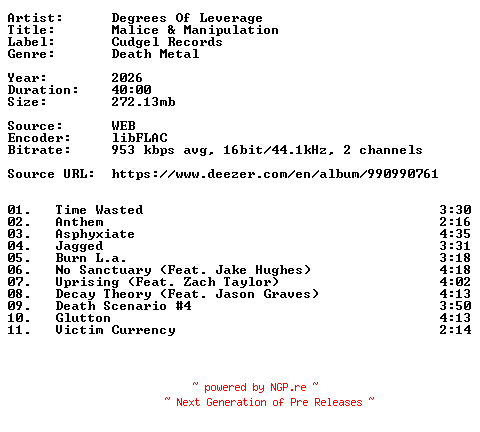 NFO for the release Degrees_Of_Leverage-Malice_And_Manipulation-16BIT-WEB-FLAC-2026-VEXED by VEXED