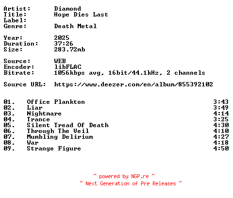 NFO for the release Diamond-Hope_Dies_Last-16BIT-WEB-FLAC-2025-VEXED by VEXED