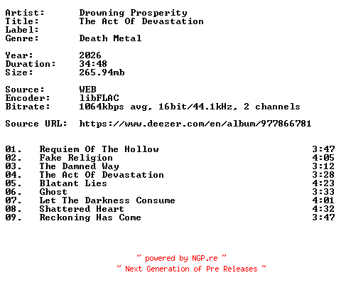 NFO for the release Drowning_Prosperity-The_Act_Of_Devastation-16BIT-WEB-FLAC-2026-VEXED by VEXED