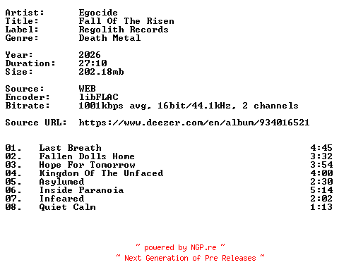 NFO for the release Egocide-Fall_Of_The_Risen-16BIT-WEB-FLAC-2026-VEXED by VEXED