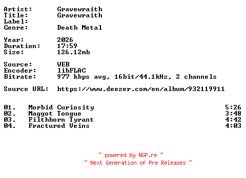 NFO for the release Gravewraith-Gravewraith-16BIT-WEB-FLAC-2026-VEXED by VEXED