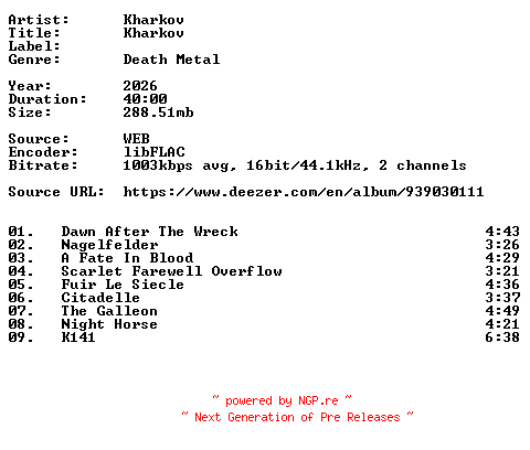 NFO for the release Kharkov-Kharkov-16BIT-WEB-FLAC-2026-VEXED by VEXED