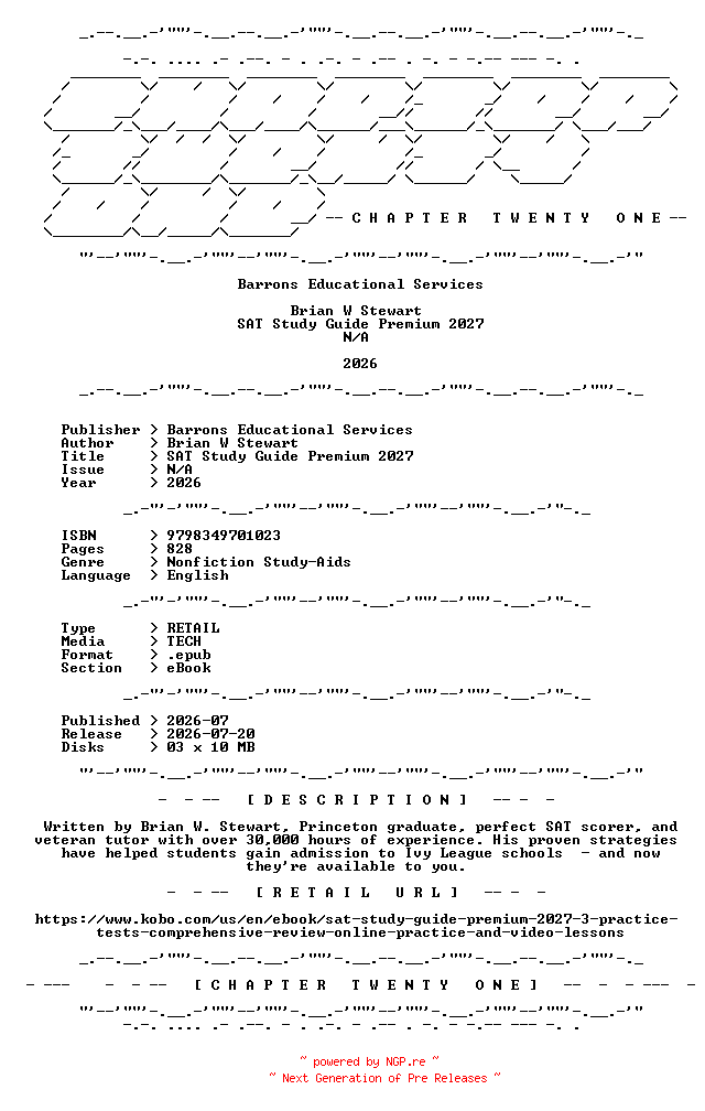 NFO for the release Barrons.Educational.Services.-.SAT.Study.Guide.Premium.2027.2026.RETAIL.EPUB.eBook-CTO by CTO