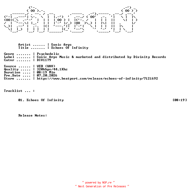 NFO for the release Sonic_Arps-Echoes_Of_Infinity-(DIV1179)-SINGLE-WEB-2026-FALCON by FALCON