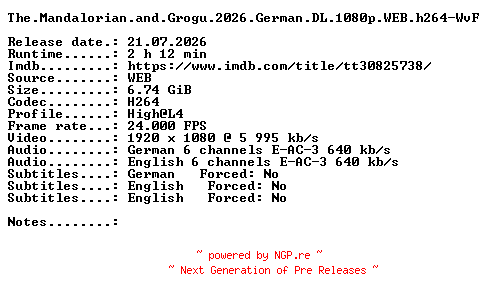 NFO for the release The.Mandalorian.and.Grogu.2026.German.DL.1080p.WEB.h264-WvF by WvF