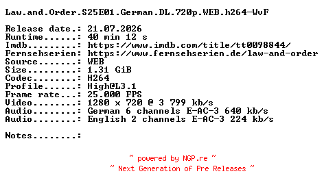 NFO for the release Law.and.Order.S25E01.German.DL.720p.WEB.h264-WvF by WvF