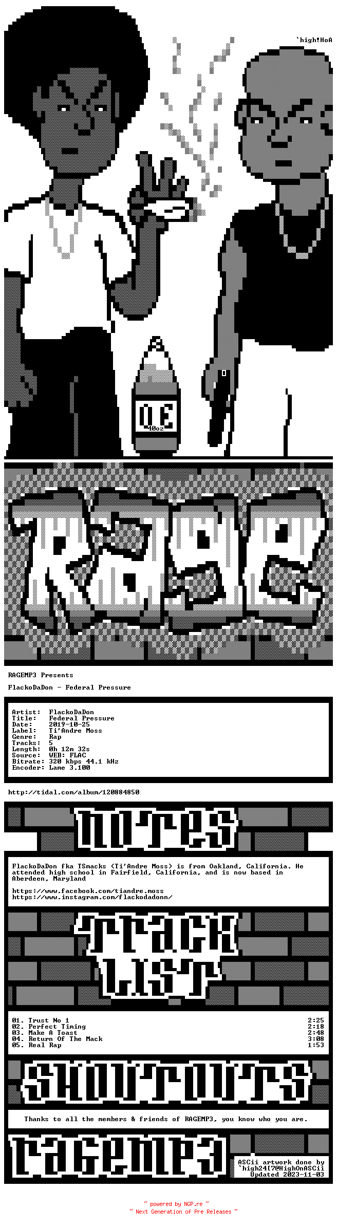 NFO for the release FlackoDaDon-Federal_Pressure-EP-WEB-2019-RAGEMP3 by RAGEMP3