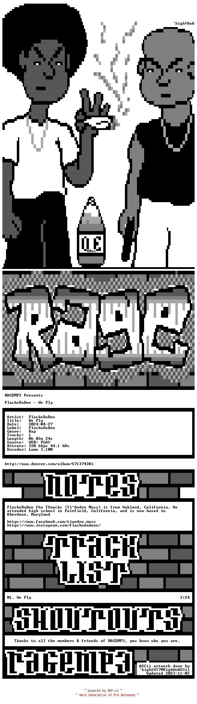 NFO for the release FlackoDaDon-We_Fly-SINGLE-WEB-2024-RAGEMP3 by RAGEMP3