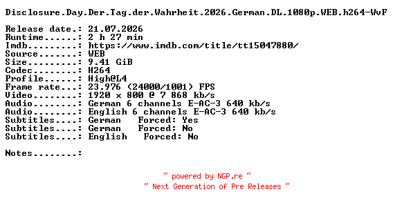 NFO for the release Disclosure.Day.Der.Tag.der.Wahrheit.2026.German.DL.1080p.WEB.h264-WvF by WvF