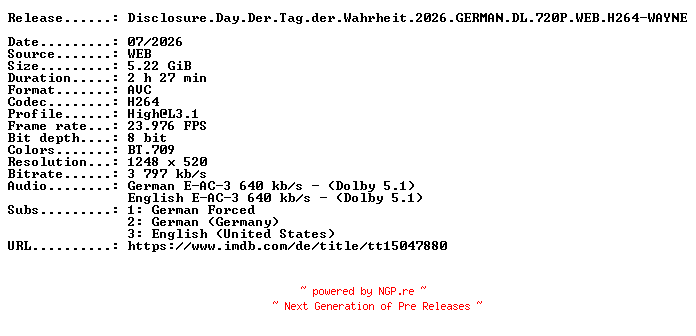 NFO for the release Disclosure.Day.Der.Tag.der.Wahrheit.2026.GERMAN.DL.720P.WEB.H264-WAYNE by WAYNE