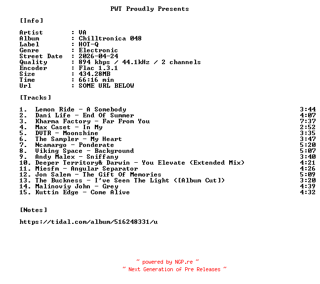 NFO for the release VA-Chilltronica_048-16BIT-WEB-FLAC-2026-PWT by PWT