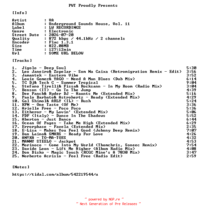 NFO for the release VA-Underground_Sounds_House_Vol._11-16BIT-WEB-FLAC-2026-PWT by PWT