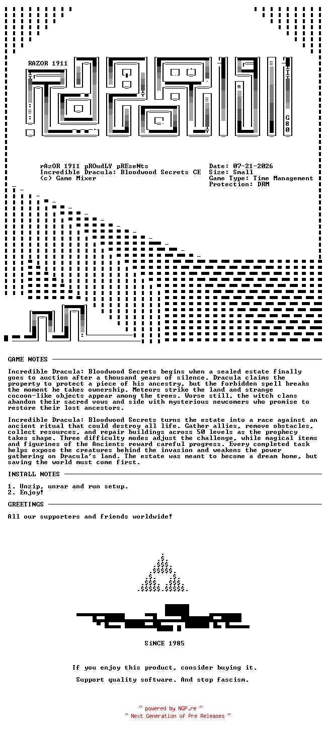 NFO for the release Incredible_Dracula_13_Bloodwood_Secrets_Collectors_Edition-RAZOR by RAZOR