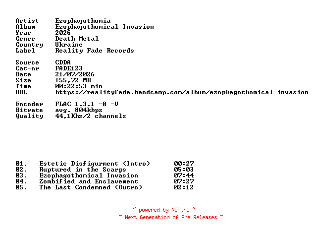 NFO for the release Ezophagothomia-Ezophagothomical_Invasion-(FADE123)-DEMO_REISSUE-CDEP-FLAC-2026-86D by 86D