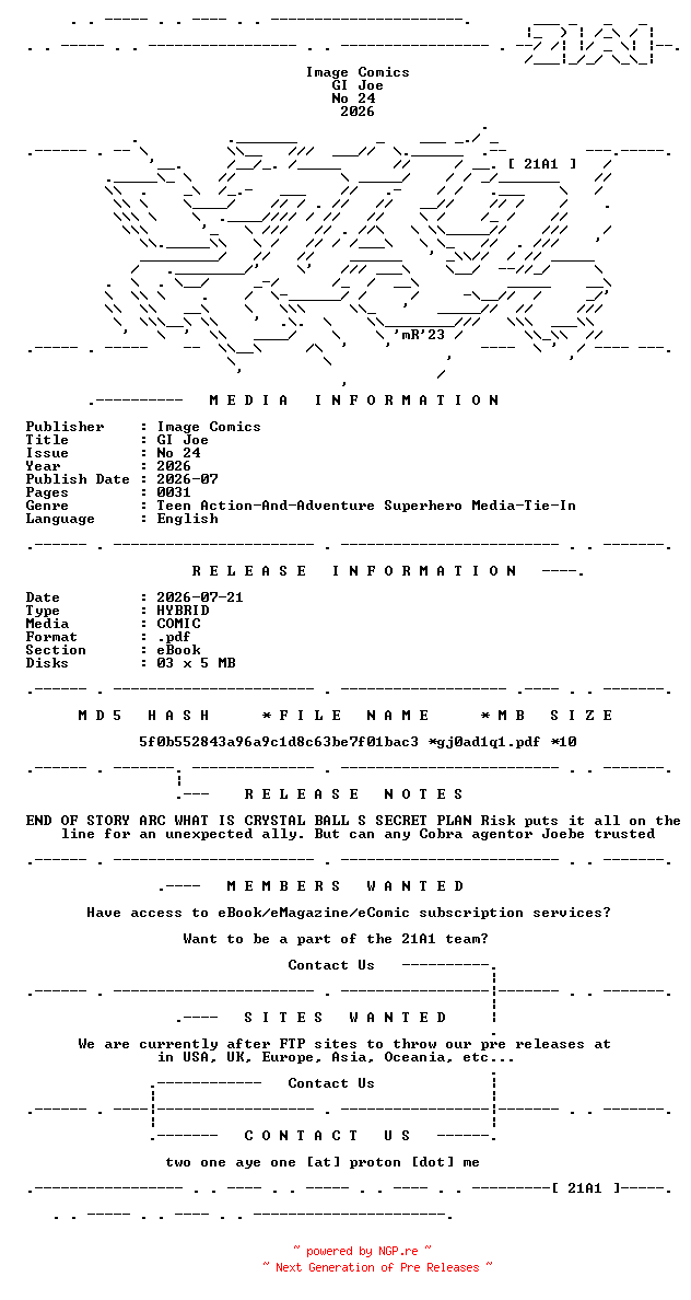 NFO for the release Image.Comics.-.GI.Joe.No.24.2026.HYBRID.COMIC.eBook-21A1 by 21A1