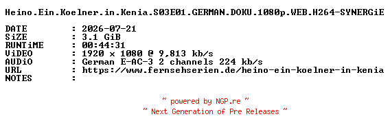 NFO for the release Heino.Ein.Koelner.in.Kenia.S03E01.GERMAN.DOKU.1080p.WEB.H264-SYNERGiE by SYNERGiE