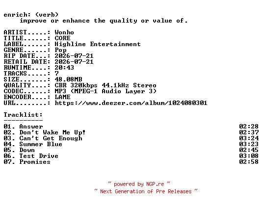 NFO for the release Wonho-CORE-EP-WEB-KR-2026-ENRiCH by ENRiCH