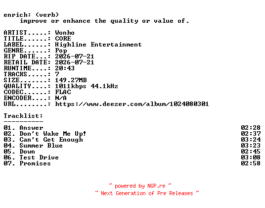NFO for the release Wonho-CORE-KR-EP-16BIT-WEB-FLAC-2026-ENRiCH by ENRiCH