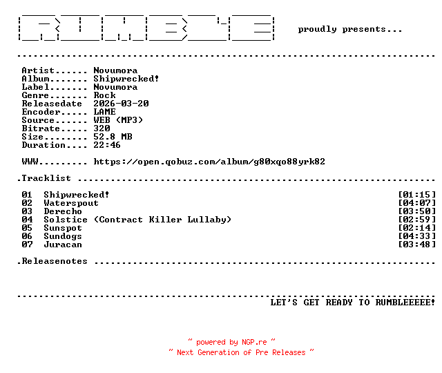 NFO for the release Novumora-Shipwrecked-EP-(WEB)-2026-RUMBLE by RUMBLE