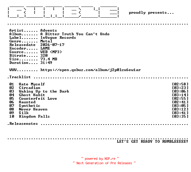 NFO for the release Advents-A_Bitter_Truth_You_Cant_Undo-(WEB)-2026-RUMBLE by RUMBLE