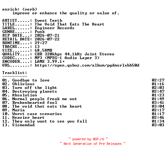NFO for the release Sweet_Teeth-The_Void_That_Eats_The_Heart-WEB-2026-ENRiCH by ENRiCH