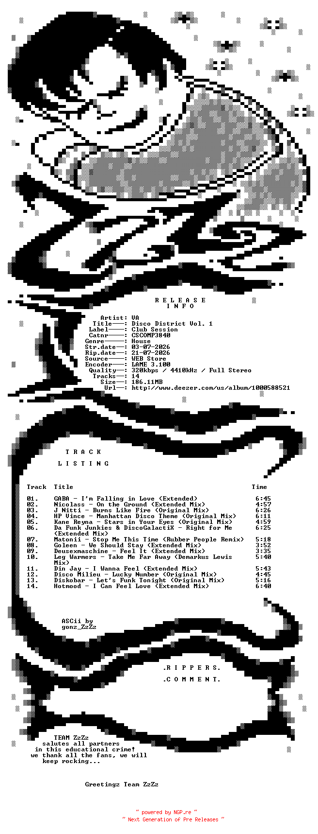 NFO for the release VA_-_Disco_District_Vol_1-(CSCOMP3840)-WEB-2026-ZzZz by ZzZz