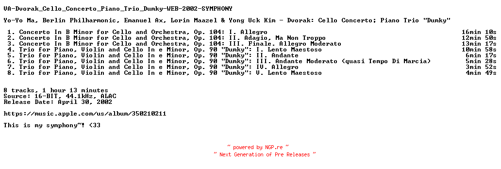NFO for the release VA-Dvorak_Cello_Concerto_Piano_Trio_Dumky-WEB-2002-SYMPHONY by SYMPHONY