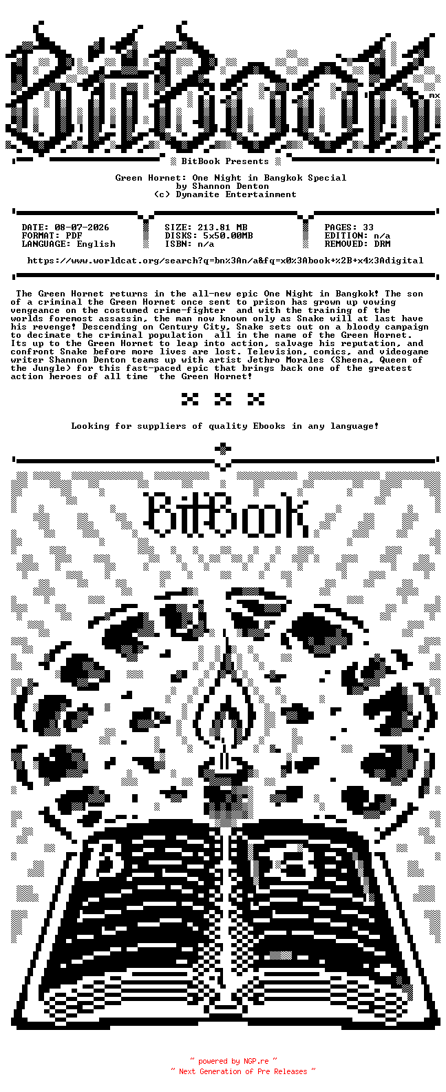 NFO for the release Dynamite.-.Green.Hornet.One.Night.in.Bangkok.Special.2023.Retail.Comic.eBook-BitBook by BitBook