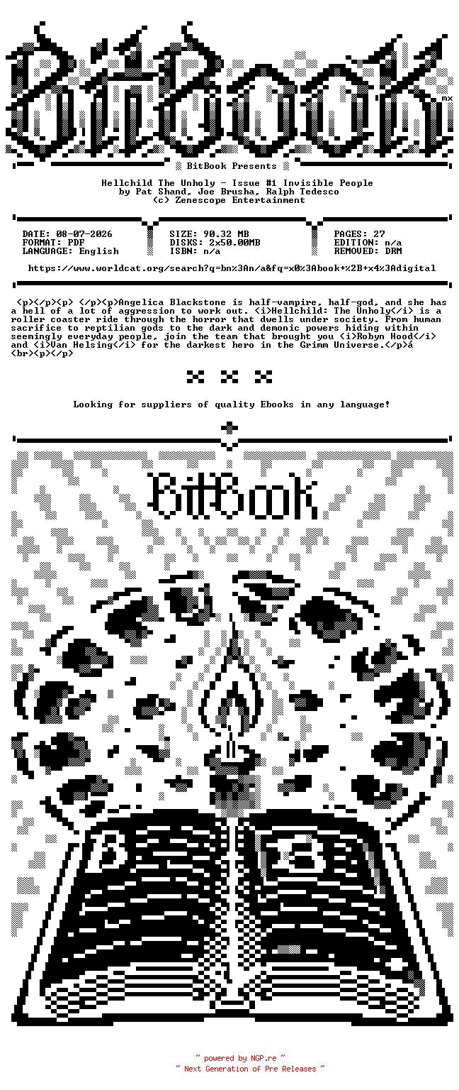 NFO for the release Zenescope.Entertainment.-.Hellchild.The.Unholy.No.01.Invisible.People.2016.Retail.Comic.eBook-BitBook by BitBook