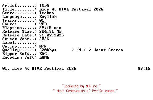 NFO for the release IGDA-Live_At_HIVE_Festival_2026-WEB-2026-XTC_iNT by XTC_iNT