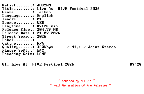 NFO for the release JOVYNN-Live_At_HIVE_Festival_2026-WEB-2026-XTC_iNT by XTC_iNT