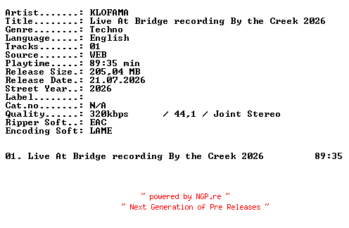 NFO for the release KLOFAMA-Live_At_Bridge_recording_By_the_Creek_2026-WEB-2026-XTC_iNT by XTC_iNT