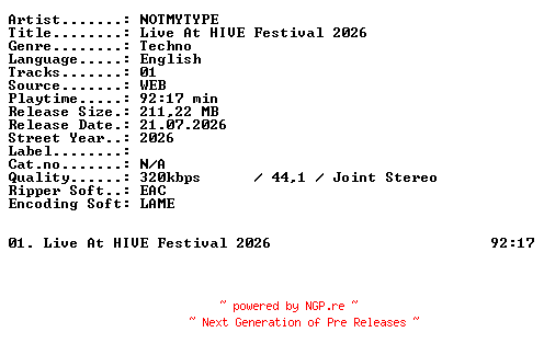 NFO for the release NOTMYTYPE-Live_At_HIVE_Festival_2026-WEB-2026-XTC_iNT by XTC_iNT