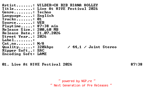 NFO for the release WILDERCH_B2B_RIANA_HOLLEY-Live_At_HIVE_Festival_2026-WEB-2026-XTC_iNT by XTC_iNT