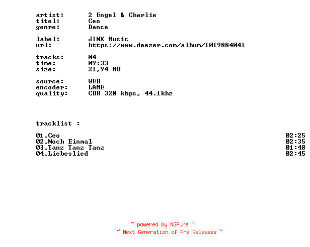NFO for the release 2_Engel_And_Charlie_-_Ceo-WEB-DE-2026-BITCOINS by BITCOINS