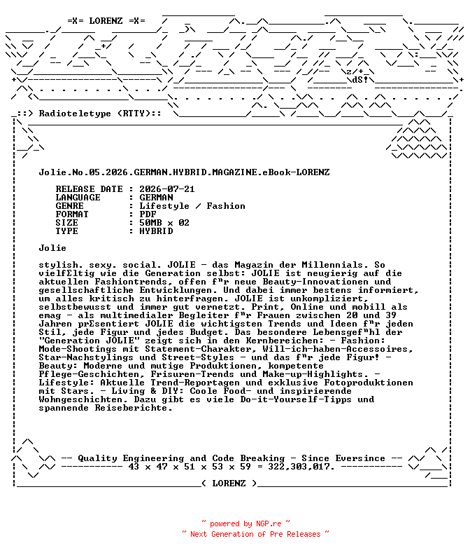 NFO for the release Jolie.No.05.2026.GERMAN.HYBRID.MAGAZINE.eBook-LORENZ by LORENZ