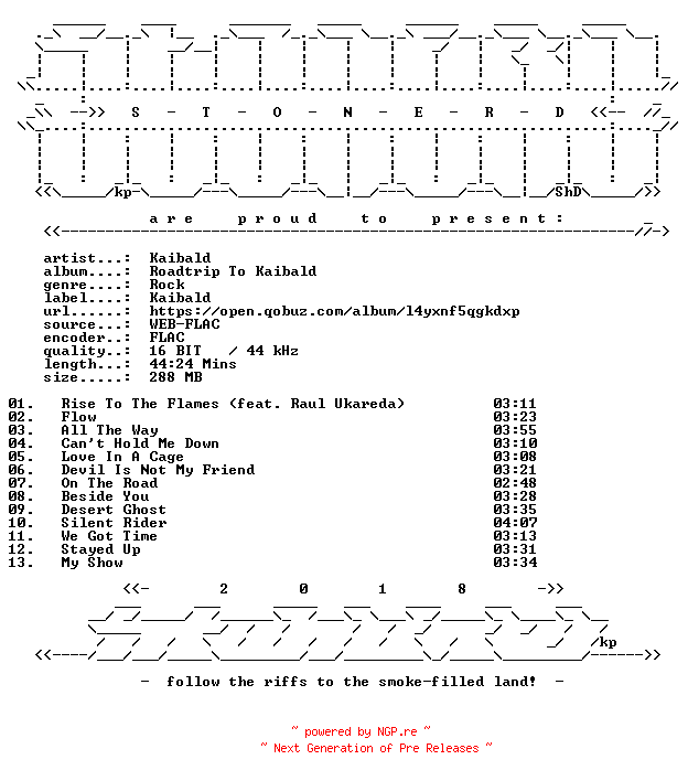 NFO for the release Kaibald-Roadtrip_To_Kaibald-16BIT-WEB-FLAC-2026-STONERD by STONERD