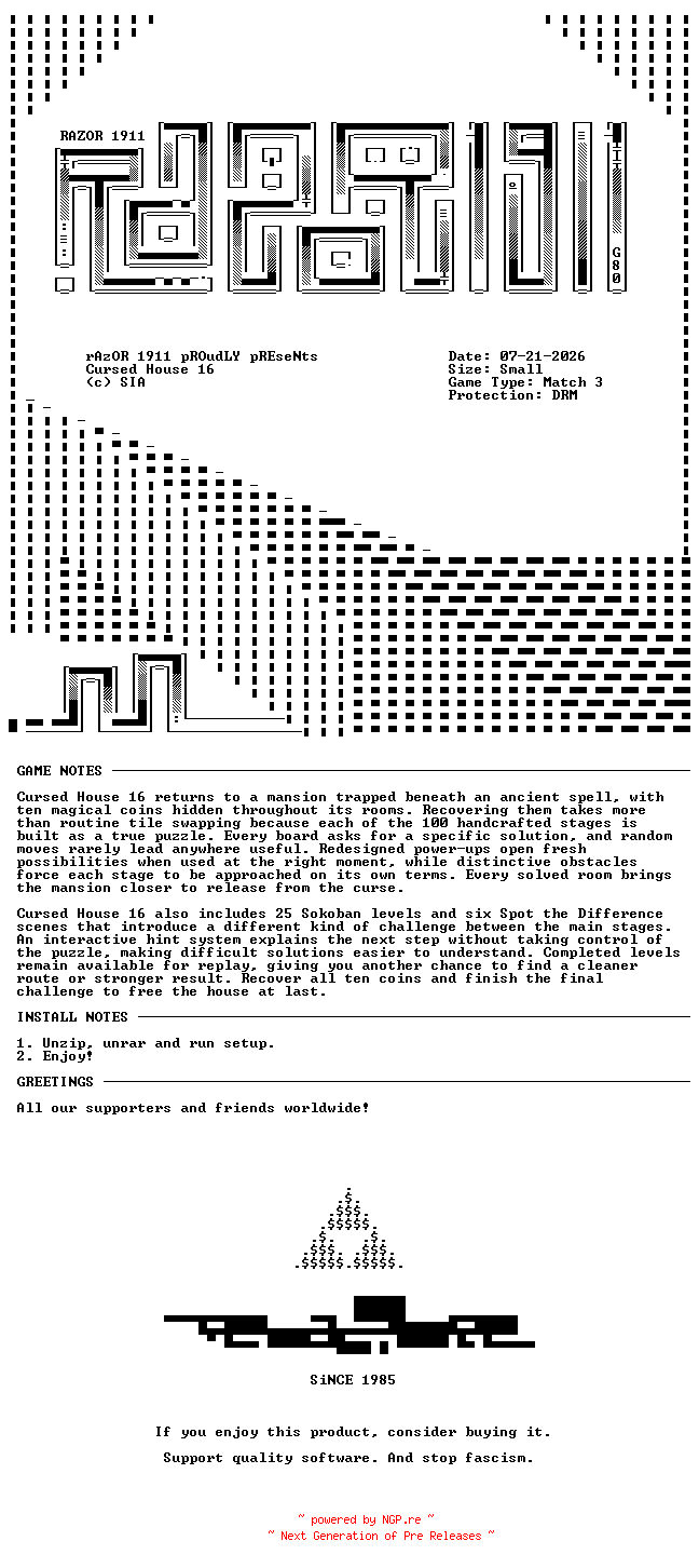NFO for the release Cursed_House_16-RAZOR by RAZOR